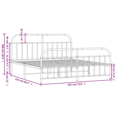 vidaXL Bedframe met hoofd- en voeteneinde metaal wit 183x213 cm