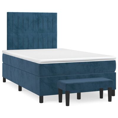 vidaXL Boxspring met matras fluweel donkerblauw 120x200 cm