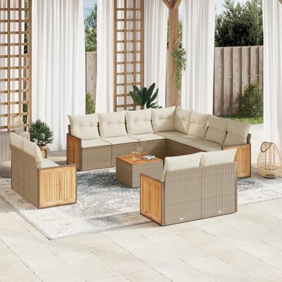 vidaXL 12-delige Loungeset met kussens poly rattan beige