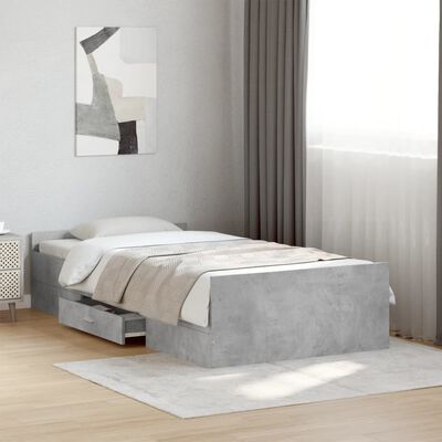 vidaXL Bedframe met lades bewerkt hout betongrijs 75x190 cm