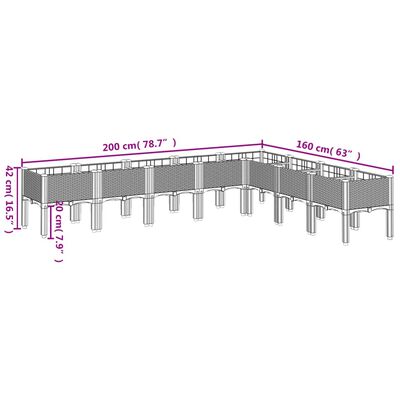 vidaXL Plantenbak met poten 200x160x42 cm polypropeen zwart