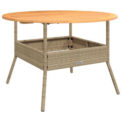 vidaXL Tuintafel met acaciahouten blad Ø110x71 cm poly rattan beige