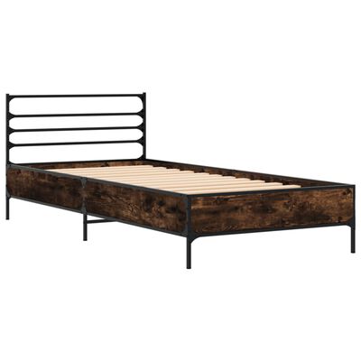 vidaXL Bedframe bewerkt hout en metaal gerookt eikenkleurig 100x200 cm