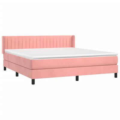 vidaXL Boxspring met matras fluweel roze 160x200 cm