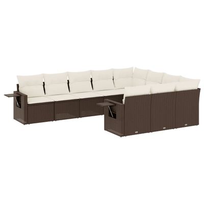 vidaXL 10-delige Loungeset met kussens poly rattan bruin