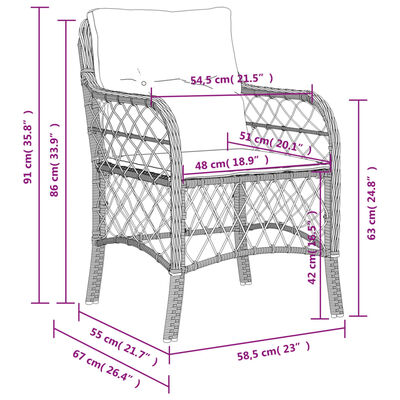 vidaXL Tuinstoelen 2 st met kussens poly rattan zwart