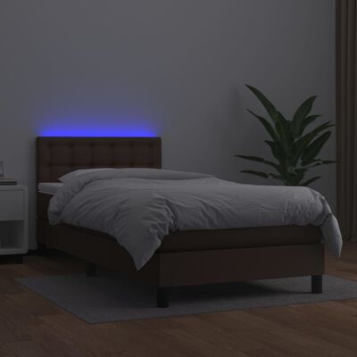 vidaXL Boxspring met matras en LED kunstleer bruin 90x200 cm