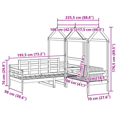 vidaXL Kinderbed met bank en huisje massief grenenhout wit 90x190 cm