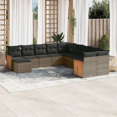 vidaXL 11-delige Loungeset met kussens poly rattan grijs