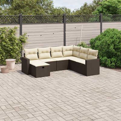 vidaXL 7-delige Loungeset met kussens poly rattan bruin