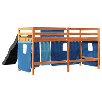 vidaXL Kinderhoogslaper met gordijnen 80x200 cm grenenhout blauw