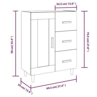 vidaXL Dressoir 69,5x34x90 cm bewerkt hout hoogglans wit