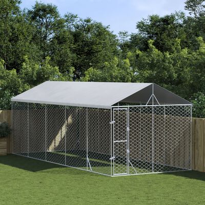 vidaXL Hondenkennel met dak 3x7,5x2,5 m gegalvaniseerd staal zilver