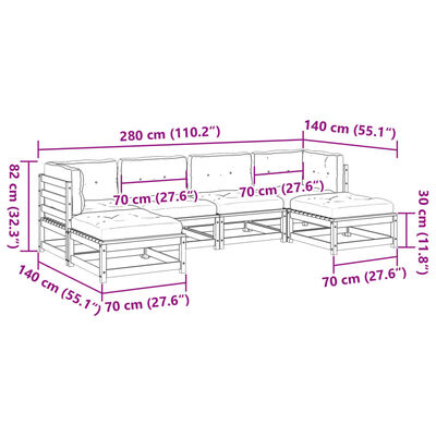 vidaXL 6-delige Loungeset met kussens massief grenenhout