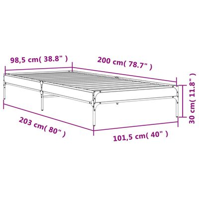 vidaXL Bedframe bewerkt hout en metaal gerookt eikenkleurig 100x200 cm