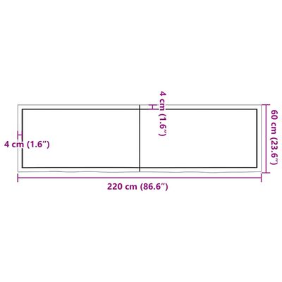 vidaXL Tafelblad 220x60x(2-4) cm onbehandeld massief eikenhout