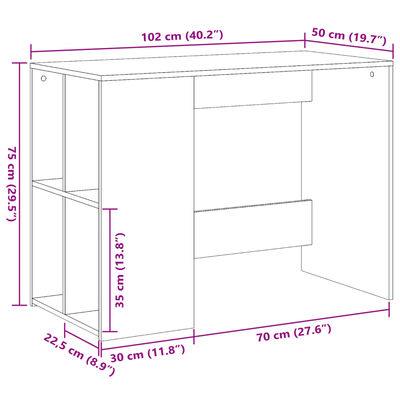 vidaXL Bureau 102x50x75 cm bewerkt hout grijs sonoma eikenkleurig