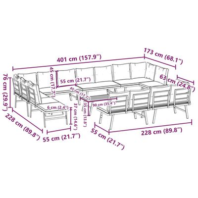 vidaXL 9-delige Tuinbankenset met kussens gepoedercoat staal zwart