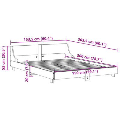 vidaXL Bedframe zonder matras massief grenenhout wit 150x200 cm