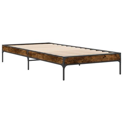 vidaXL Bedframe bewerkt hout en metaal gerookt eikenkleurig 100x200 cm