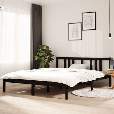 vidaXL Bedframe massief hout zwart 150x200 cm