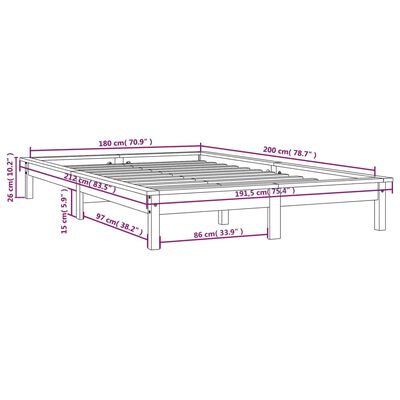 vidaXL Bedframe massief grenenhout zwart 180x200 cm