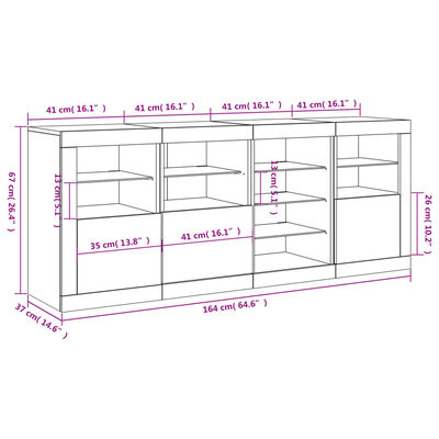 vidaXL Dressoir met LED-verlichting 164x37x67 cm wit