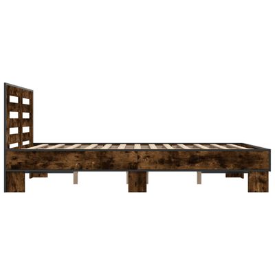 vidaXL Bedframe bewerkt hout metaal gerookt eikenkleurig 140x200 cm