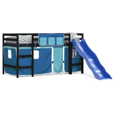 vidaXL Kinderhoogslaper met gordijnen 80x200 cm grenenhout blauw