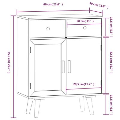 vidaXL Dressoir met lades 60x30x75,5 cm bewerkt hout