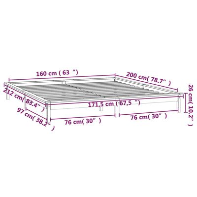 vidaXL Bedframe LED massief hout grijs 160x200 cm