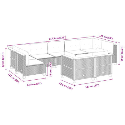 vidaXL 9-delige Loungeset met kussens poly rattan grijs