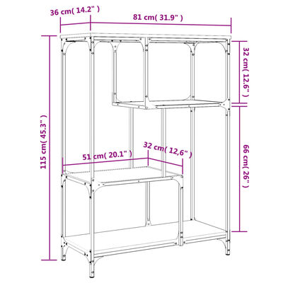 vidaXL Boekenrek 81x36x115 cm bewerkt hout en staal grijs sonoma