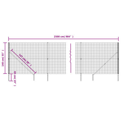 vidaXL Draadgaashek met grondankers 1,4x25 m groen