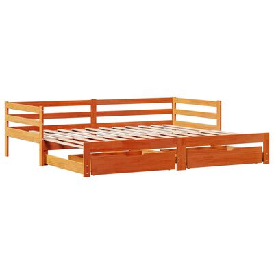 vidaXL Slaapbank onderschuifbed en lades 90x190 cm grenenhout wasbruin