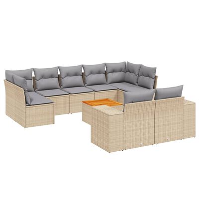 vidaXL 10-delige Loungeset met kussens poly rattan beige