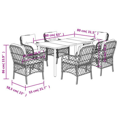 vidaXL 7-delige Tuinset met kussens poly rattan zwart