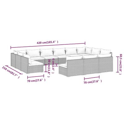 vidaXL 13-delige Loungeset met kussens poly rattan bruin