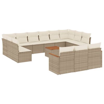 vidaXL 14-delige Loungeset met kussens poly rattan beige