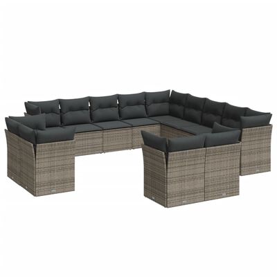 vidaXL 13-delige Loungeset met kussens poly rattan grijs