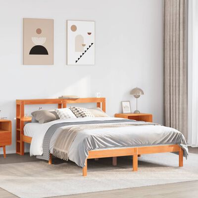 vidaXL Bedframe met hoofdbord massief grenenhout wasbruin 140x190 cm