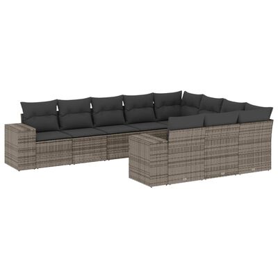 vidaXL 10-delige Loungeset met kussens poly rattan grijs