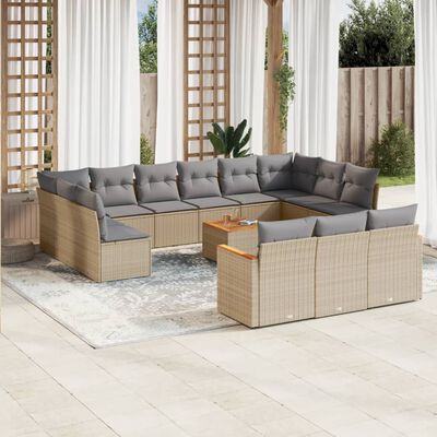 vidaXL 14-delige Loungeset met kussens poly rattan gemengd beige