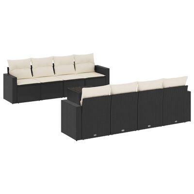 vidaXL 9-delige Loungeset met kussens poly rattan zwart