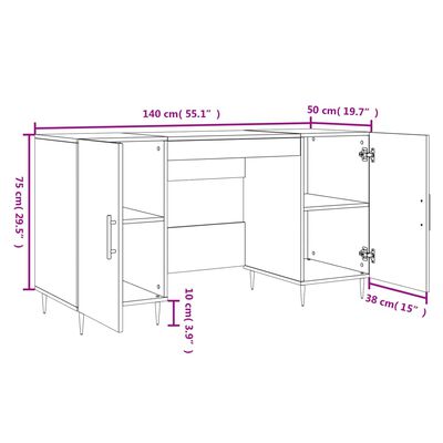 vidaXL Bureau 140x50x75 cm bewerkt hout sonoma eikenkleurig