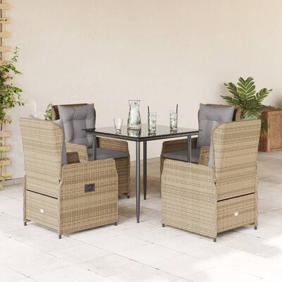 vidaXL 5-delige Tuinset met kussens poly rattan beige