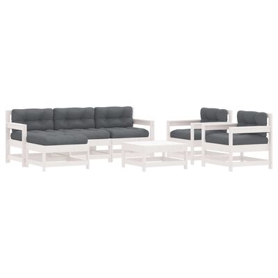 vidaXL 7-delige Loungeset met kussens massief hout wit