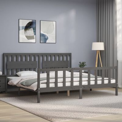 vidaXL Bedframe met hoofdbord massief hout grijs 200x200 cm