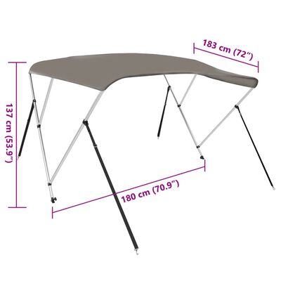 vidaXL Biminitop 3 bogen 183x180x137 cm grijs