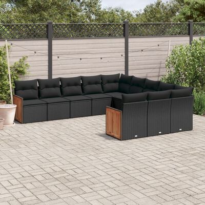 vidaXL 11-delige Loungeset met kussens poly rattan zwart